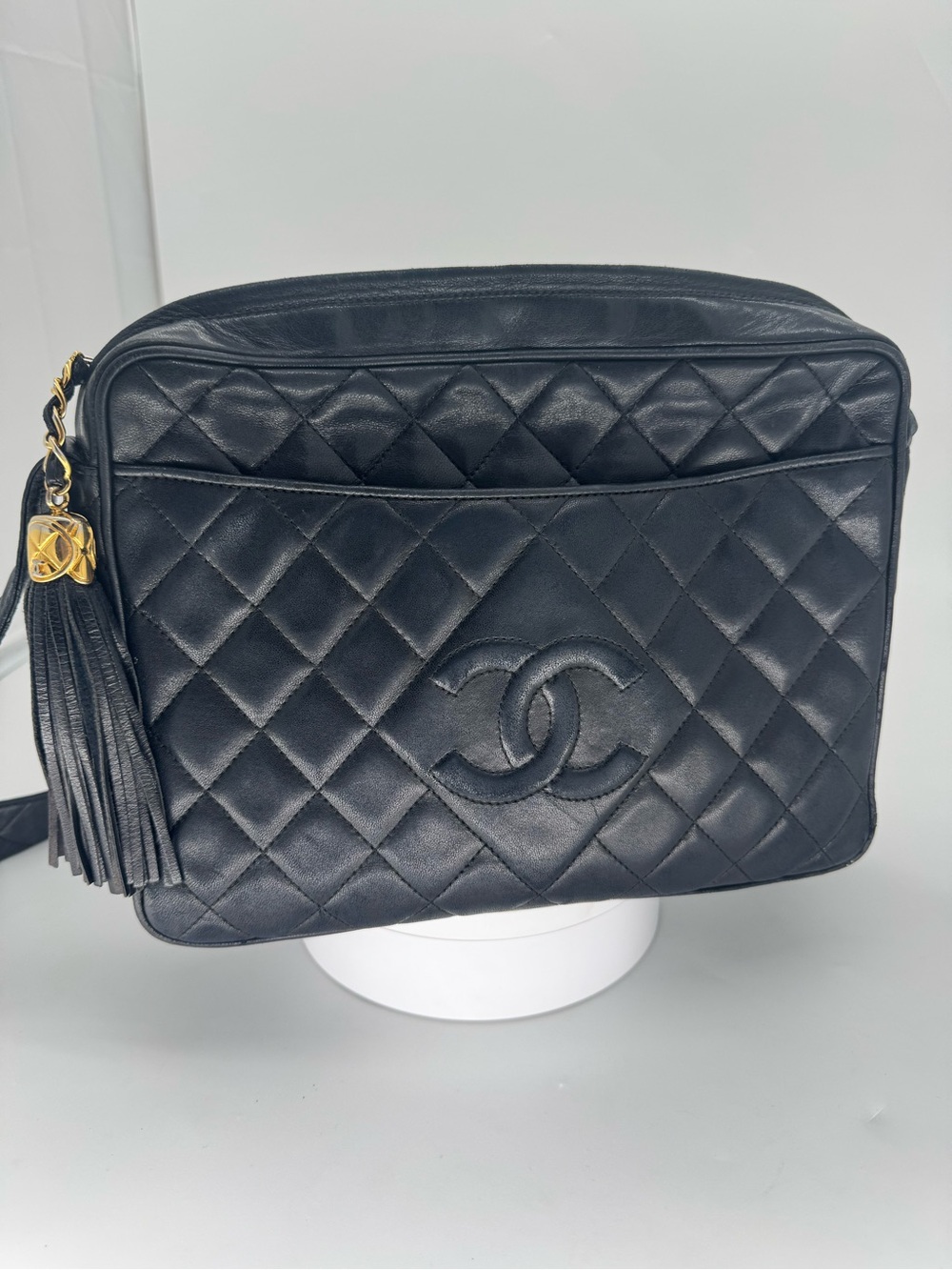 Chanel Series 2 Black Quilted Lambskin Tassel Crossbody Bag